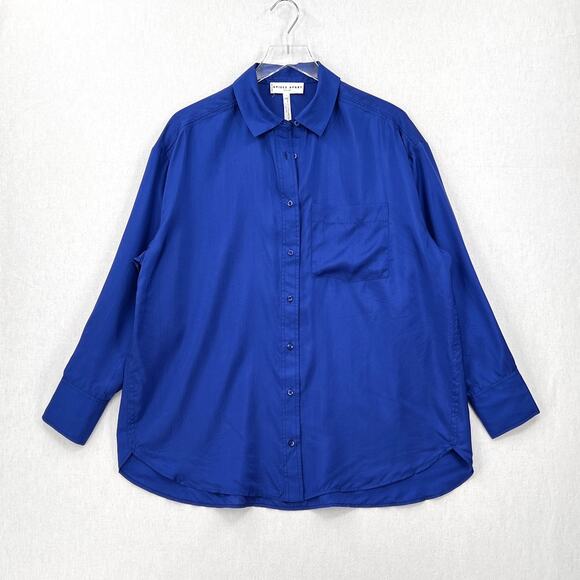 APIECE APART Oversize Button Down Shirt Womens Small Ceru Blue Silk Long Sleeve - Picture 6 of 16